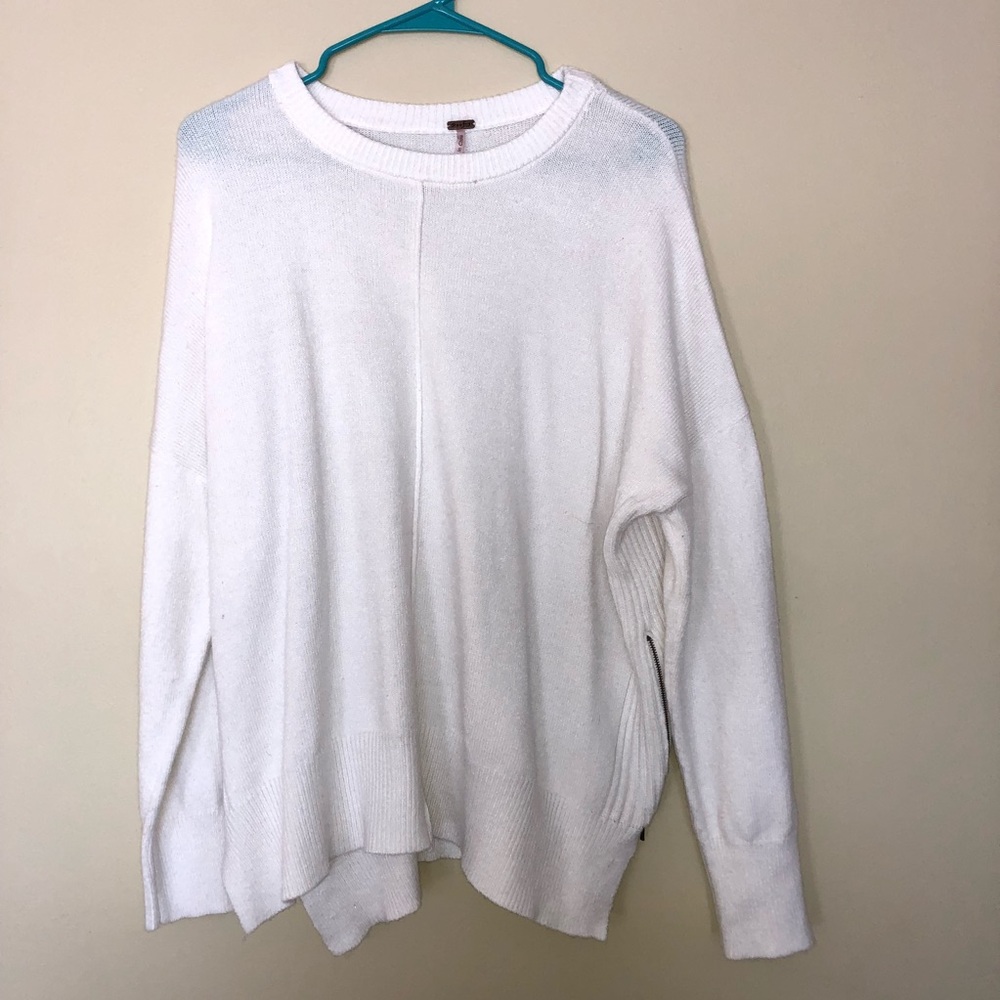 White POOF! Sweater w/ Zipper detailing!